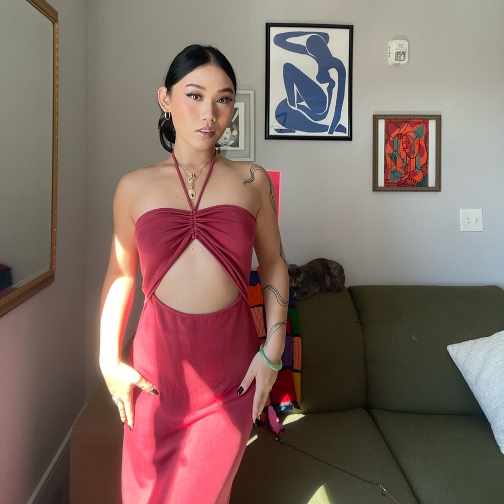 Oak + Fort cut out red dress, size M